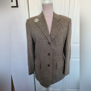 Lauren Ralph Lauren Tan Herringbone Blazer Tweed Patch Elbow Coat Blazer sz 8P